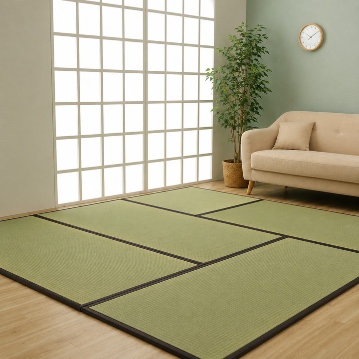 Japanese Igusa Tatami Floor Mat Tenryu 5-mat mixed set in Brown laid-out view