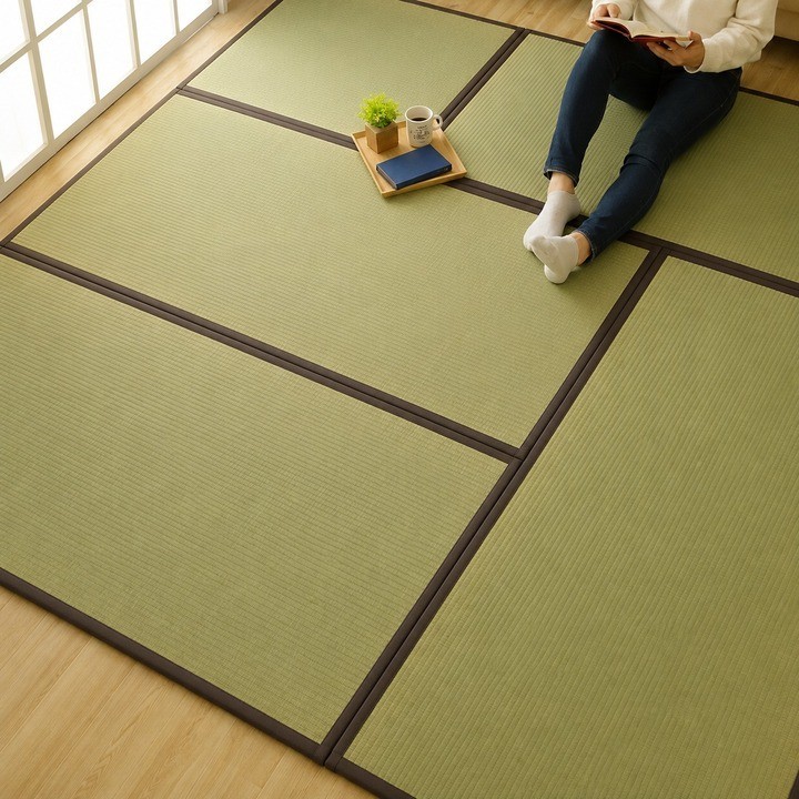 Japanese Igusa Tatami Floor Mat Tenryu 5-mat mixed set in Brown interior layout view