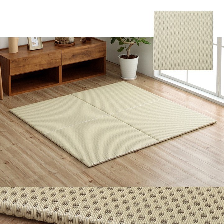 Japanese Tatami-Style Floor Mat Misa 70 x 70 cm White Brown room image