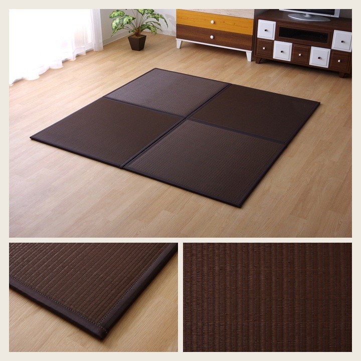 PP Tatami Mat Squash 82 x 82 x 1.7 cm Brown Set of 4