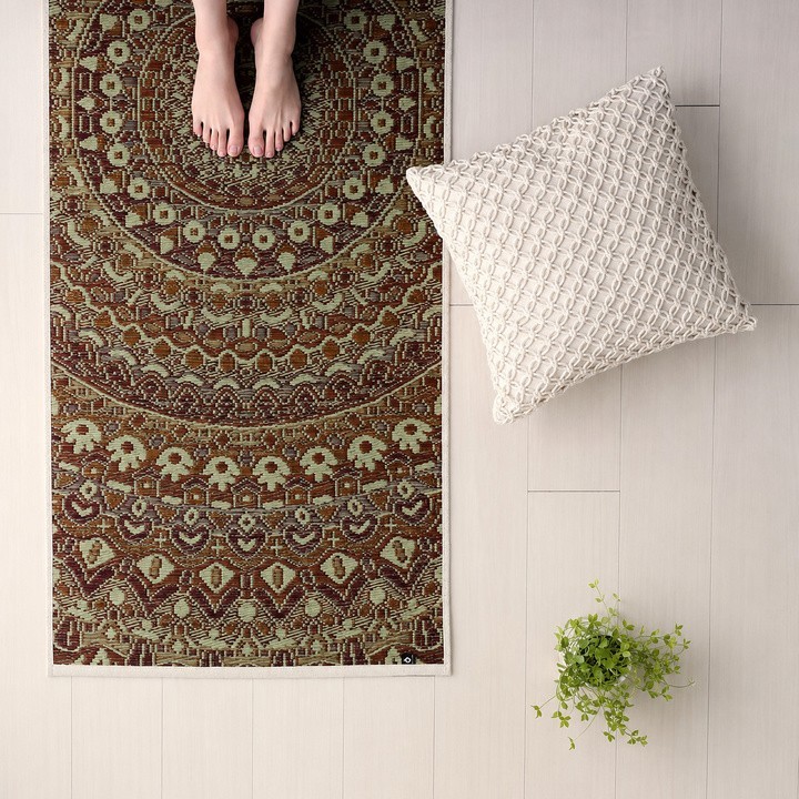 Brown Mandala igusa yoga mat - top view