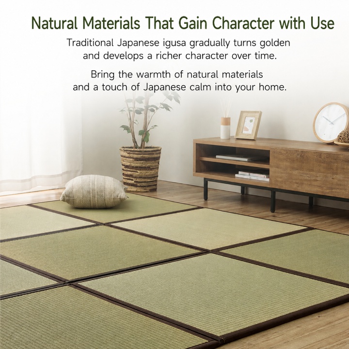Japanese Igusa Tatami Floor Mat Agura for Zen Floor Living - Natural material that gains character with use Japanese Igusa Tatami Floor Mat Agura for Zen Floor Living - Natural material that gains character with use