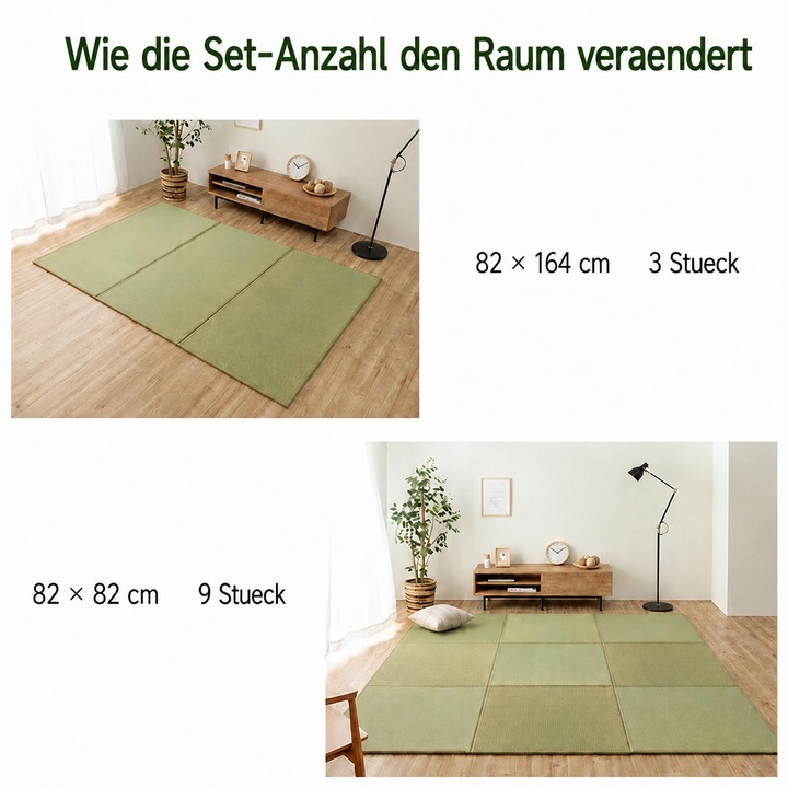 Japanische Igusa Tatami-Bodenmatte Agura - Raumgestaltung je nach Anzahl der Matten Japanische Igusa Tatami-Bodenmatte Agura - Raumgestaltung je nach Anzahl der Matten