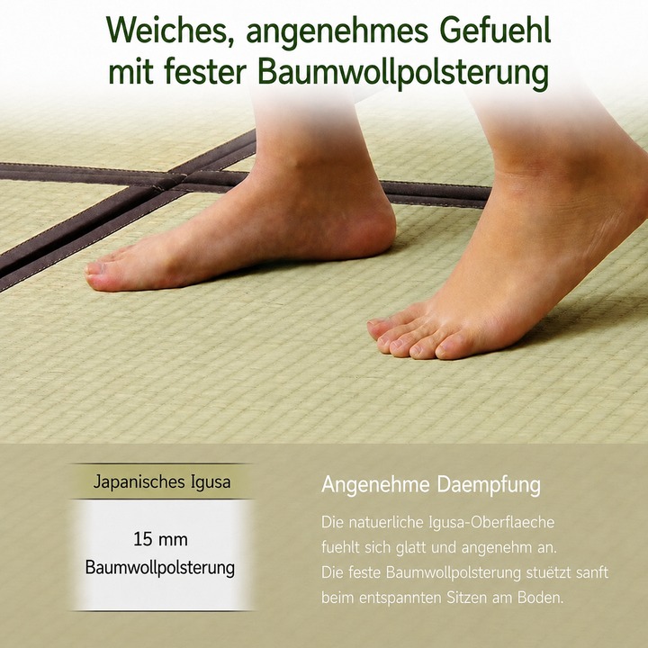 Japanische Igusa Tatami-Bodenmatte Agura - Weiches Trittgefuehl mit fester Baumwollpolsterung Japanische Igusa Tatami-Bodenmatte Agura - Weiches Trittgefuehl mit fester Baumwollpolsterung