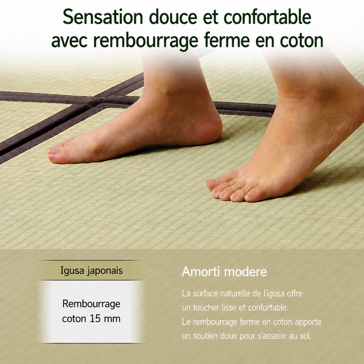 Tatami japonais en igusa Agura - Un toucher souple sous le pied avec rembourrage en coton ferme Tatami japonais en igusa Agura - Un toucher souple sous le pied avec rembourrage en coton ferme