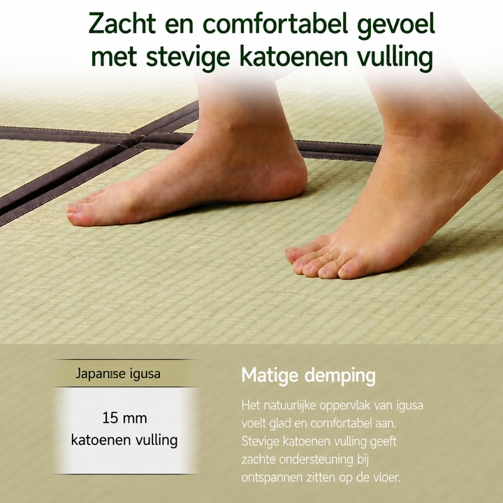 Japanse igusa tatami vloermat Agura - Zacht loopcomfort met stevige katoenvulling Japanse igusa tatami vloermat Agura - Zacht loopcomfort met stevige katoenvulling