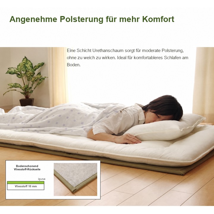 Igusa-Matratze Polsterung und Vliesrückseite Igusa-Matratze Polsterung und Vliesrückseite