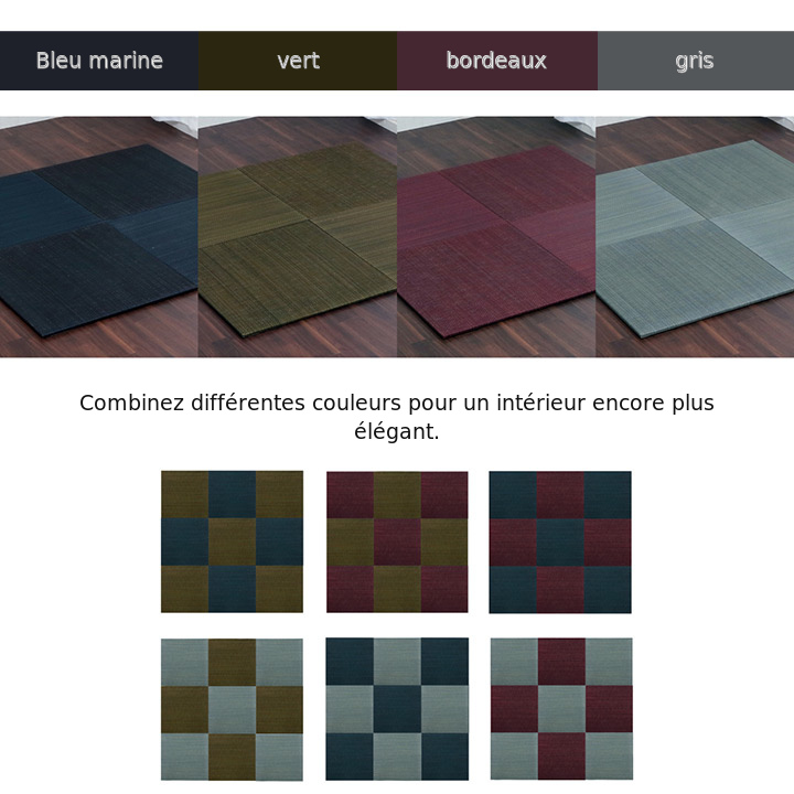 Couleurs et exemples de combinaisons des tatamis Bijou