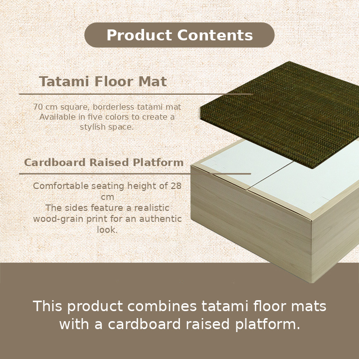 Product contents of the tatami mats and cardboard raised platform Product contents of the tatami mats and cardboard raised platform