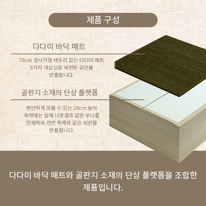 다다미 매트와 골판지 단상 플랫폼의 제품 구성 다다미 매트와 골판지 단상 플랫폼의 제품 구성